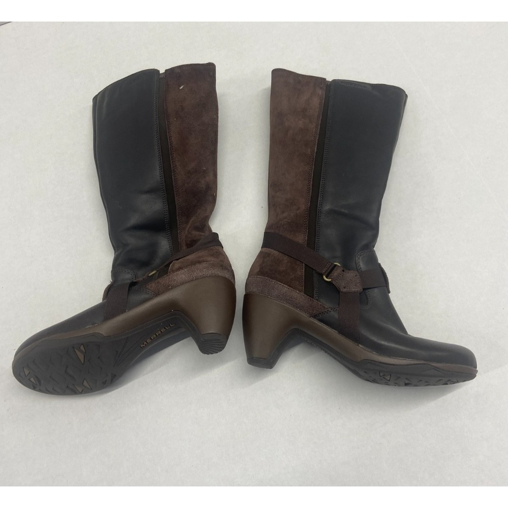 MERRELL Espresso Leather Suede Tall Boots Womens 5 Brown Waterproof Comfort